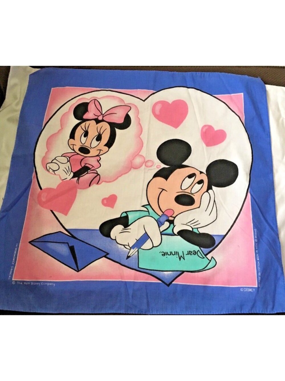Vintage Disney Mickey & Minnie Mouse Woronowicz Scarf Bandana Writing Letter